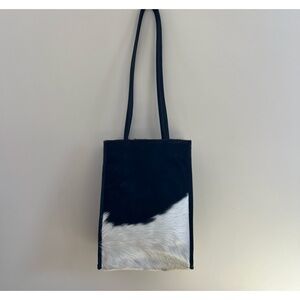 Cowhide black and white tote bag